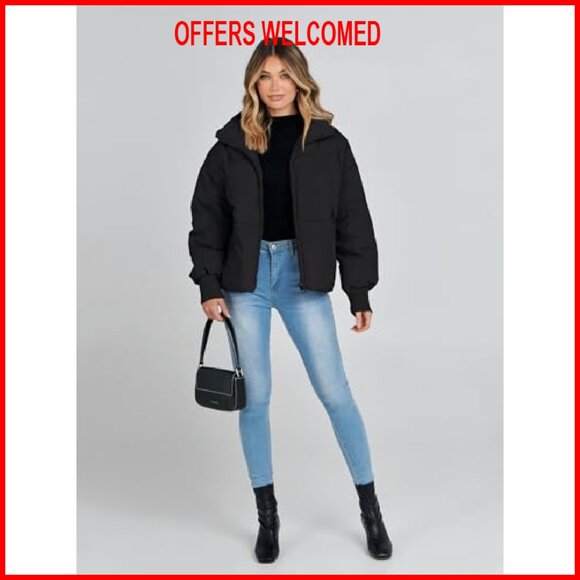 Women's Winter Puffer Jacket Quilted Cropped Oversized Coats - Picture 6 of 8